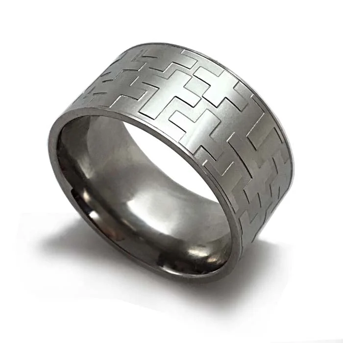 Luxury Diamond Band-Cross Ring Mens Wide Band Ring