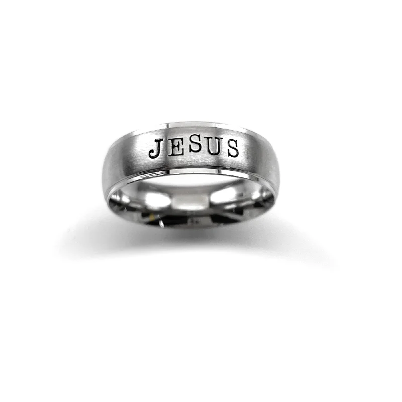 Custom Silver Ring-Jesus Hand Stamped Stainless Steel Wide Band Ring