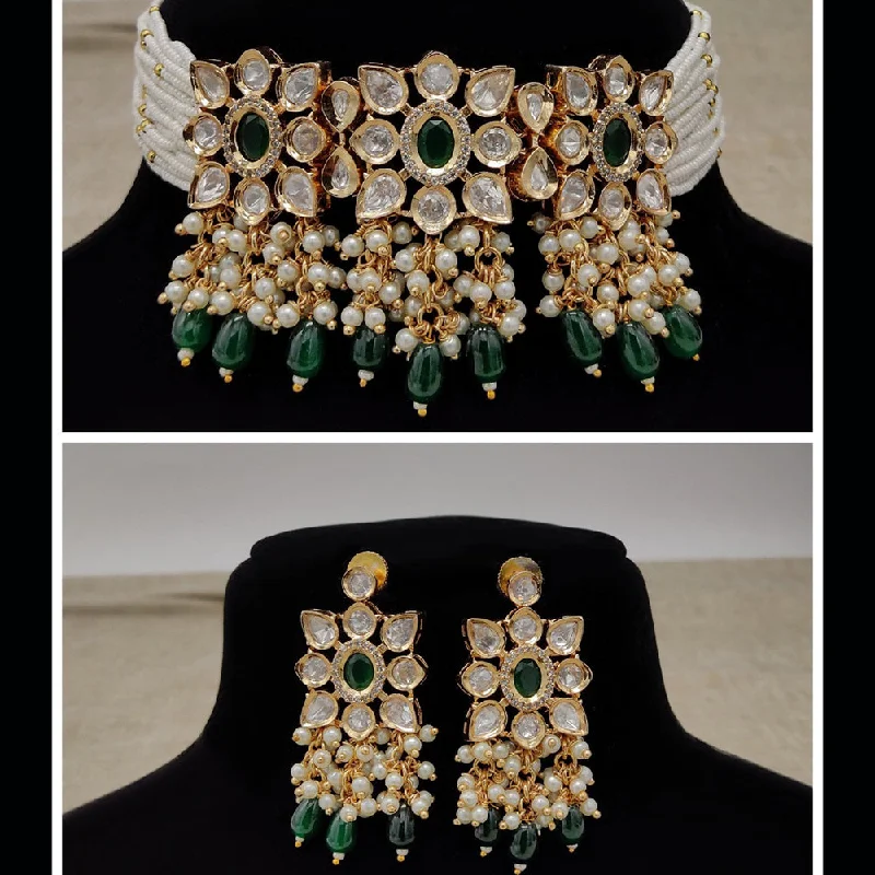 Trendy Chain Necklace-Amoliya Jewels Gold Plated Polki Kundan & Beads Choker Necklace Set