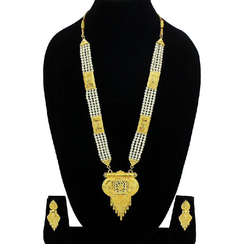 Chunky Gold Necklace-Mahavir Forming Look Gold Plated Long Necklace Set