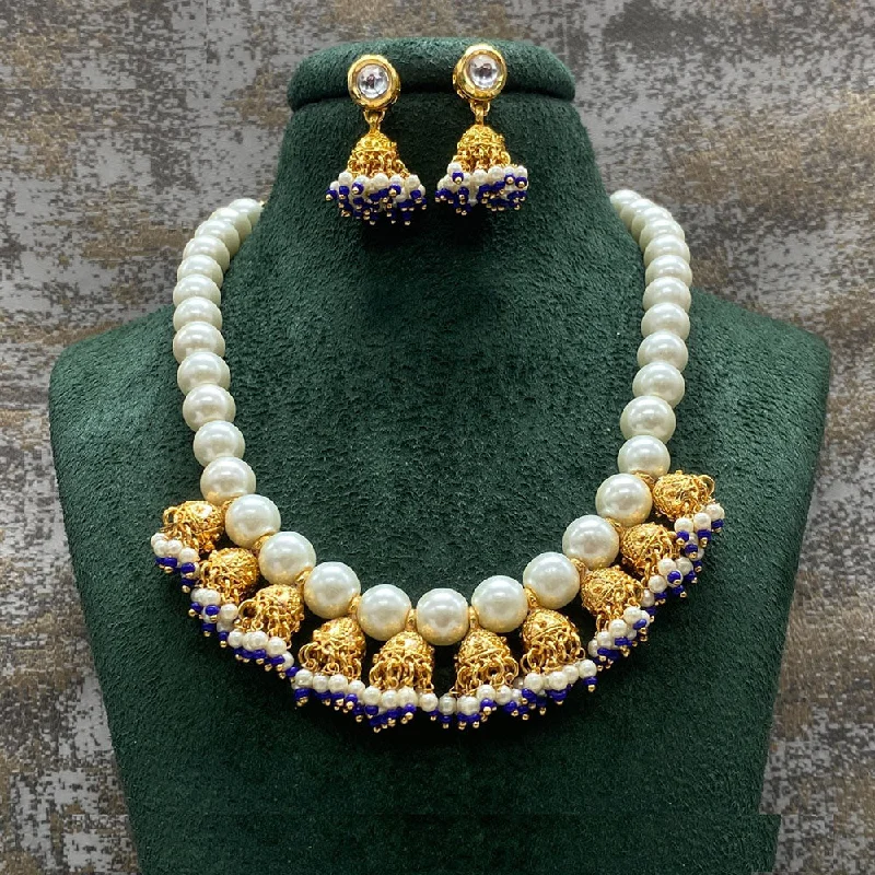 Luxury Diamond Pendant Necklace-Amoliya Jewels Gold Plated Kundan Stone And Pearls Necklace Set