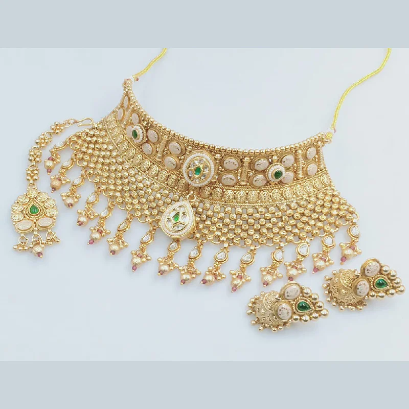 Gold Pendant Necklace-JCM Gold Plated Kundan Stone And Meenakari Choker Necklace Set