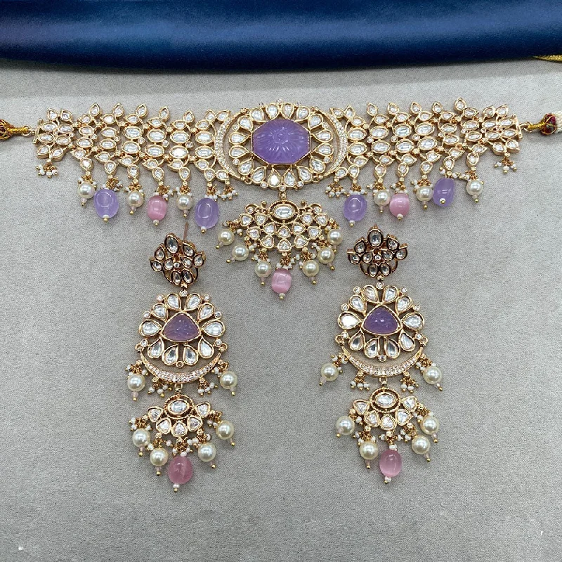 Art Nouveau Necklace-Amoliya Jewels Gold Plated Polki Kundan Stone Choker Necklace Set