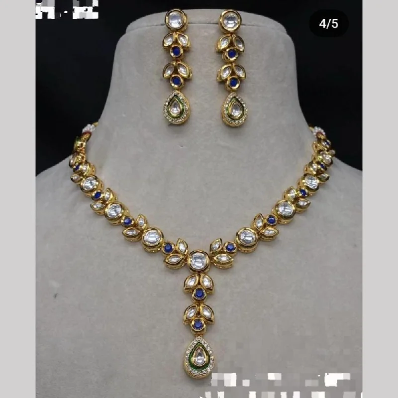 Elegant Gold Leaf Necklace-FS Collection Gold Plated Kundan Stone  Necklace Set