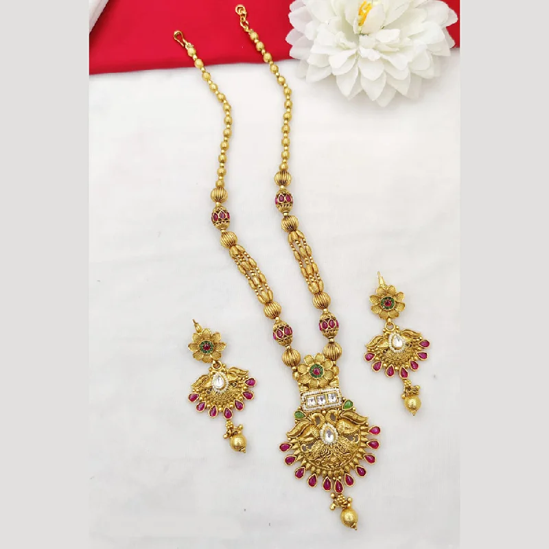 Elegant Gold Necklace-Fancyla Gold Plated Kundan Stone And Pearls Long Necklace Set