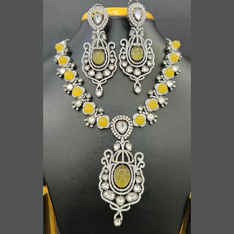 Custom Crystal Necklace-Jain Jewellers Silver Plated Polki Kundan Stone Necklace Set