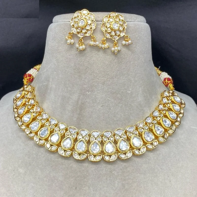 Dainty Silver Necklace-Amoliya Jewels Gold Plated Kundan Stone Choker Necklace Set