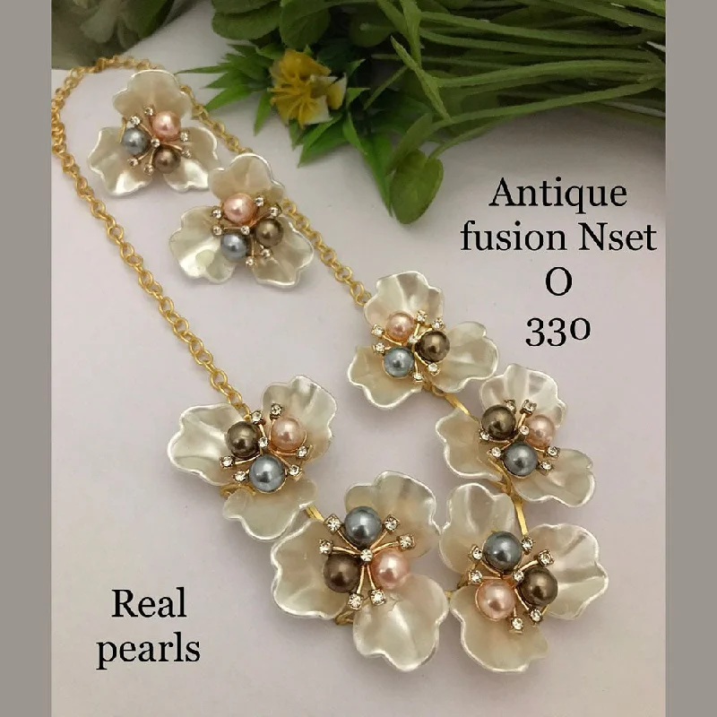 Luxury Custom Necklace-FS Collection Gold Plated Antique Fusion Pearls Necklace Set