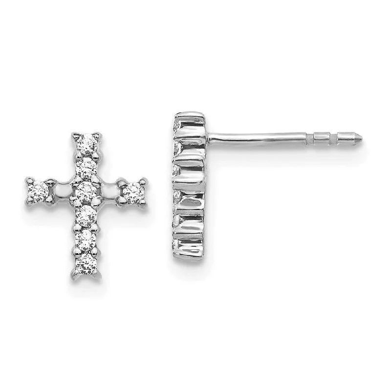 Sterling Silver Diamond Earrings-14K White Gold Polished Diamond Cross Post Earrings