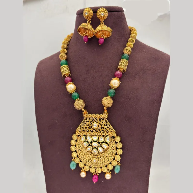 Luxury Pearl Necklace-Jewel Addiction Gold Plated Kundan Stone And Beads Necklace Set