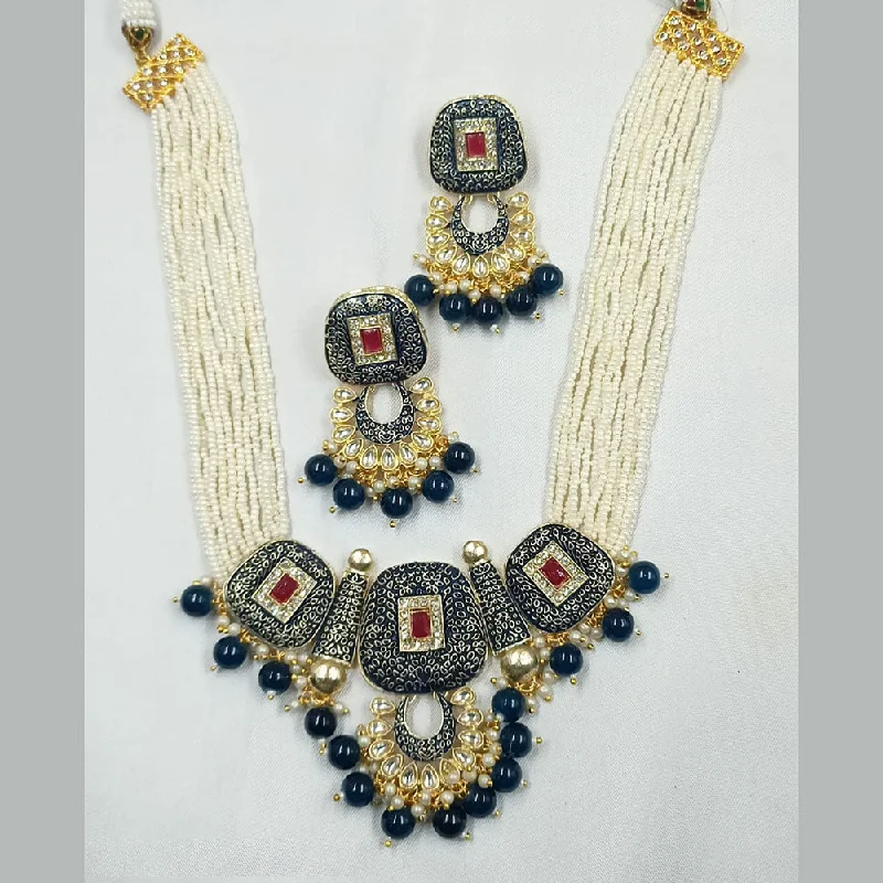 Dainty Chain Necklace-Padmawati Bangles Gold Plated Kundan And Meenakari Pearl Long Necklace Set