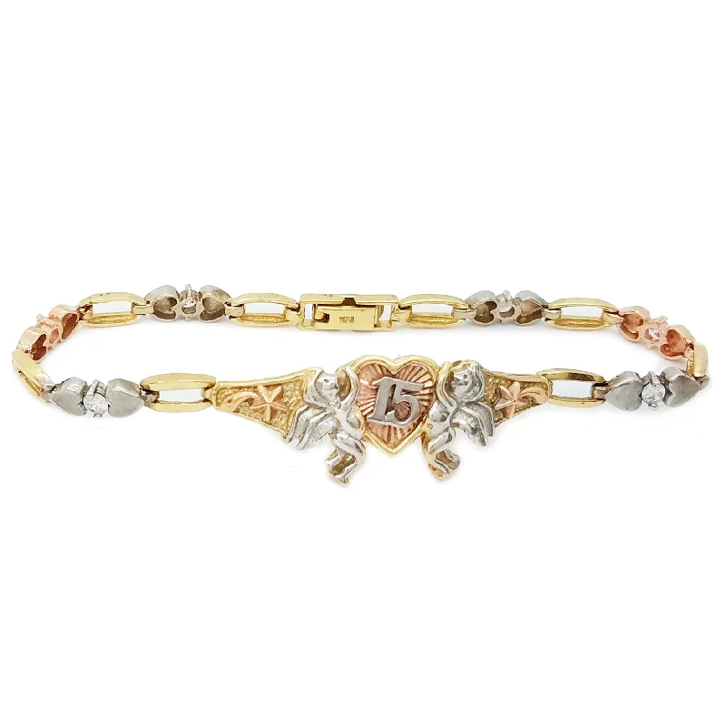 Elegant Pearl Bracelets-Cubic Zirconia (CZ) 15 Birthday / Quiceañera Tri-Color Gold Bracelet (14K)