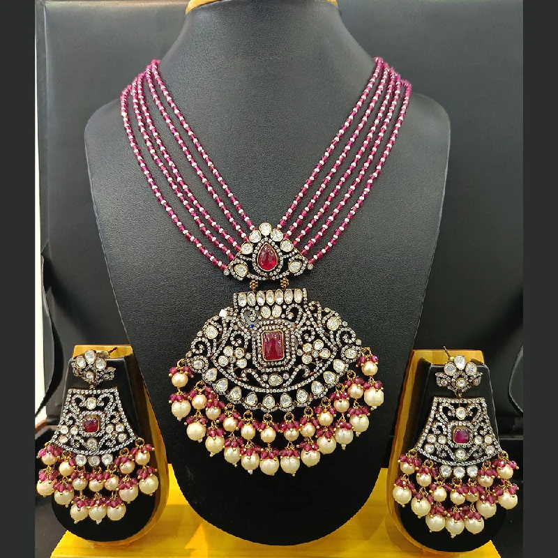 Long Dangle Necklace-Jain Jewellers 2 Tone Plated Polki Kundan And Pearls Long Necklace Set