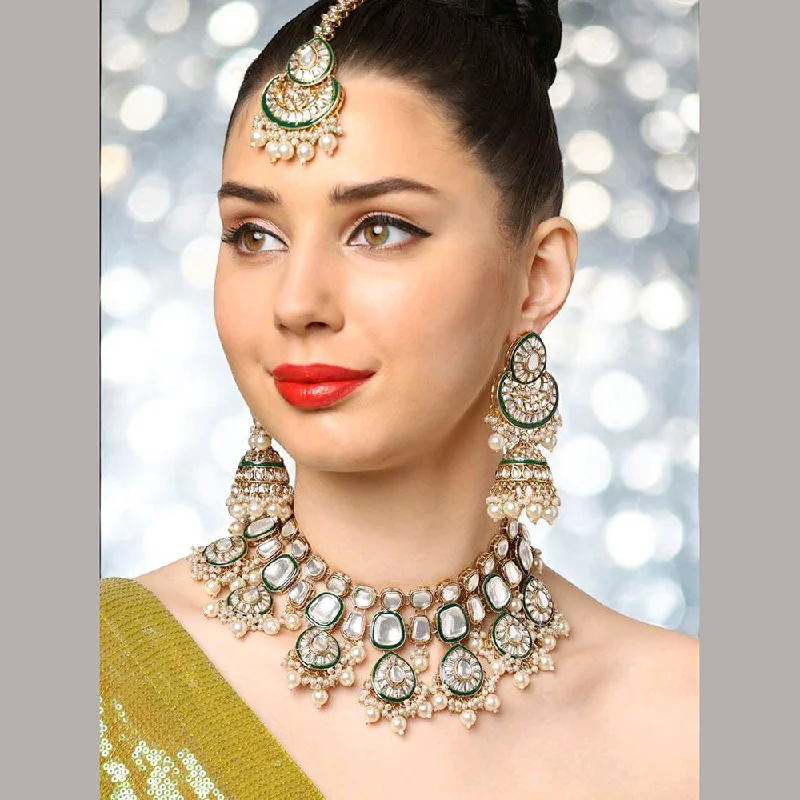 Custom Couples Necklace-Gehana Mahal Gold Plated Kundan Stone And Beads Meenakari Necklace Set