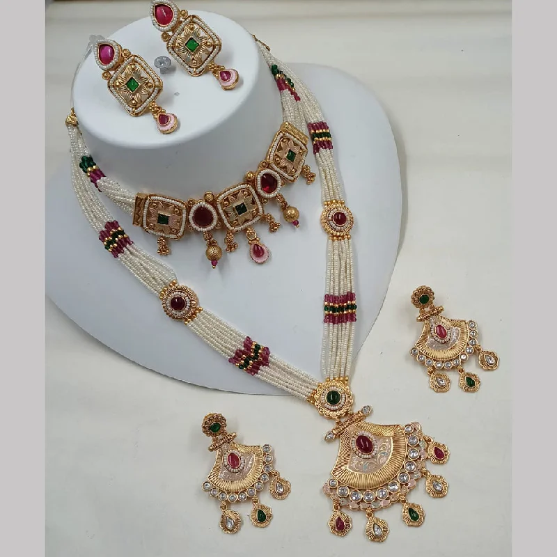 Custom Gold Pendant Necklace-Padmawati Bangles Gold Plated Kundan Stone And Double Necklace Set