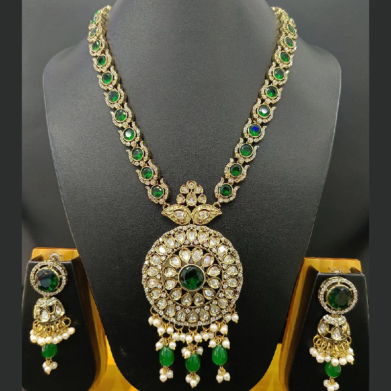 Bohemian Style Necklace-Jain Jewellers Gold Plated Polki Kundan Long Necklace Set