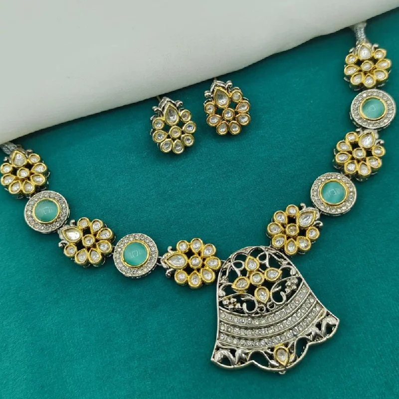 Handcrafted Pendant Necklace-Amoliya Jewels 2 Tone  Plated  Kundan Stone Necklace Set