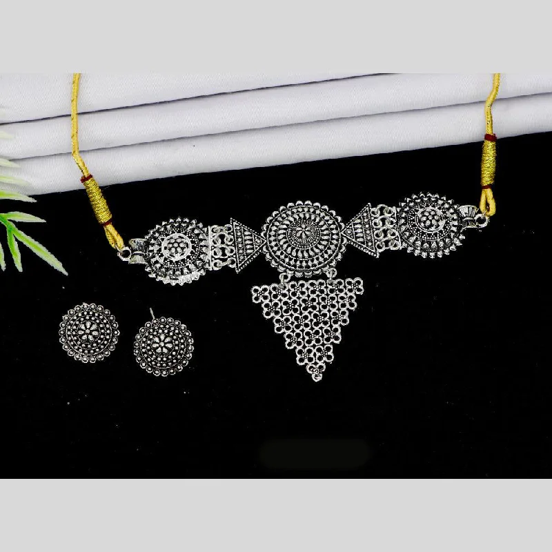 Stylish Pearl Necklace-Mahavir Oxidised Plated Choker Necklace Set