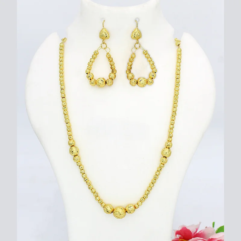 Long Gold Necklace-Mahavir Forming Look Gold Plated Long Necklace Set