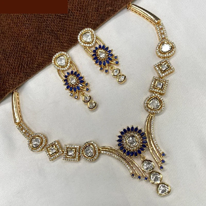 Simple Diamond Pendant Necklace-Royal Kundan Jewellery Gold Plated Polki Kundan Necklace Set