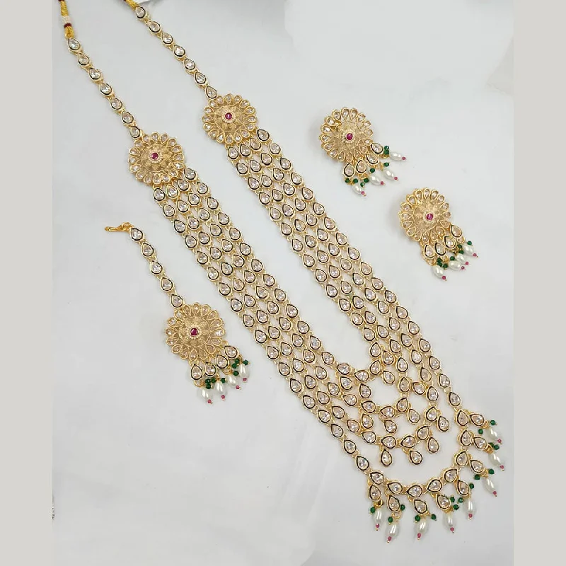 Classic Heart Necklace-Padmawati Bangles Gold Plated Crystal Stone And Pearl Multi Long Necklace Set