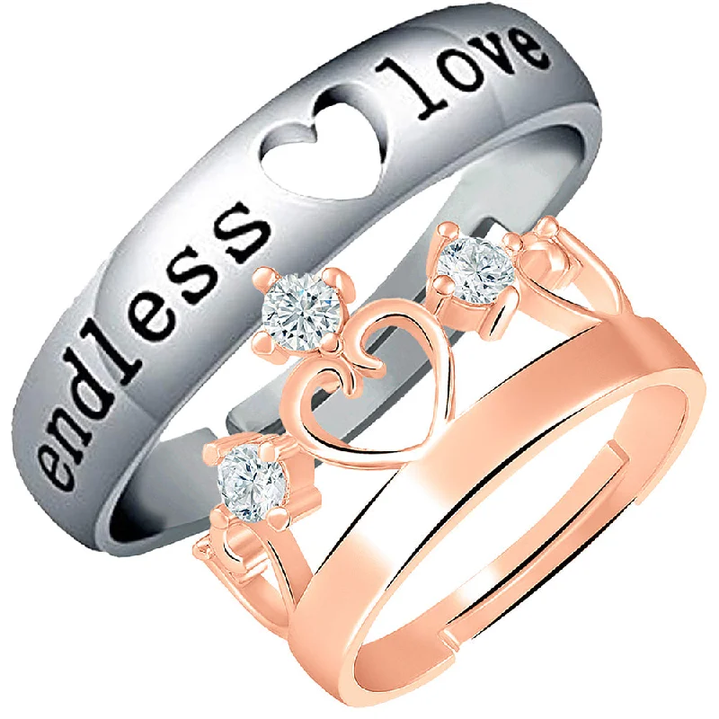 Matching Couple Rings-Mahi Valentine Gifts Endless Love and Crown Adjustable Couple Ring with Crystal (FRCO1103178M)