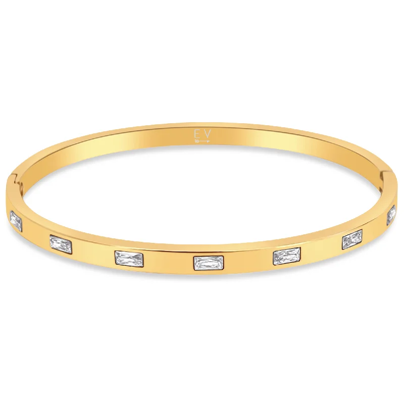 Bold Gold Bangles-Elena Baguette Bangle Bracelet