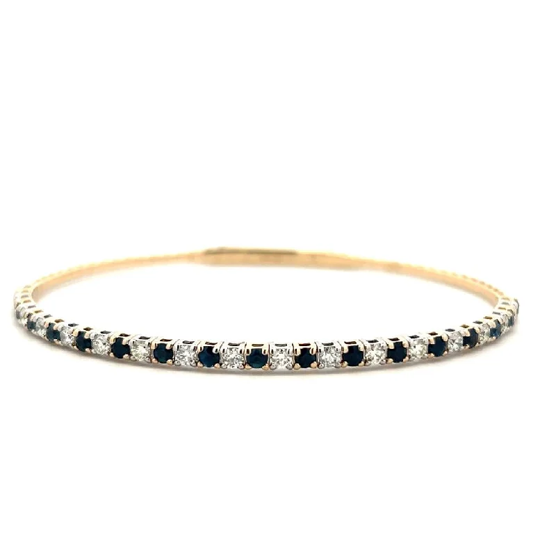 Customizable Gold Bangles-14K Two Tone Gold 1.95ctw Round Blue Sapphire & Diamond Bangle Bracelet