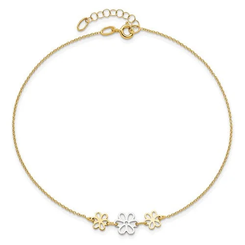 Crystal Bracelets for Women-Two Tone Flower Anklet Bracelet (14K)