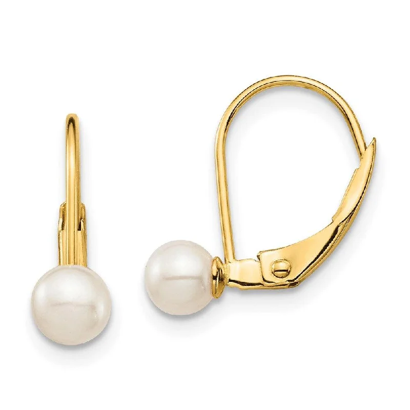 Bohemian Style Earrings-Madi K Kid's 14K  4-5mm White Round FW Cultured Pearl Leverback Earrings