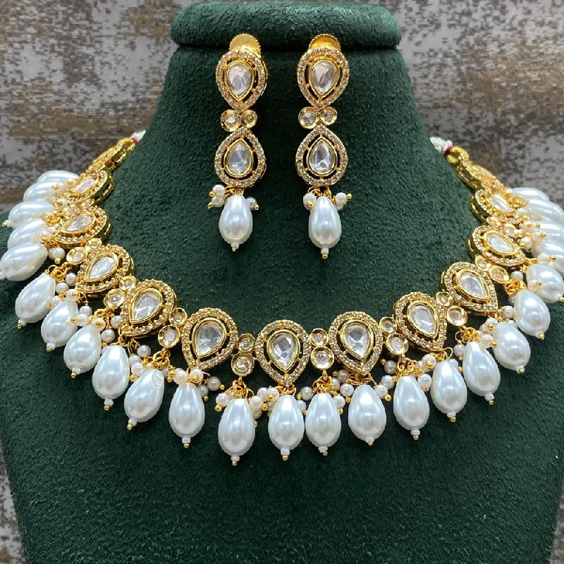 Custom Crystal Necklace-Amoliya Jewels Gold Plated Polki Kundan Stone Choker Necklace Set