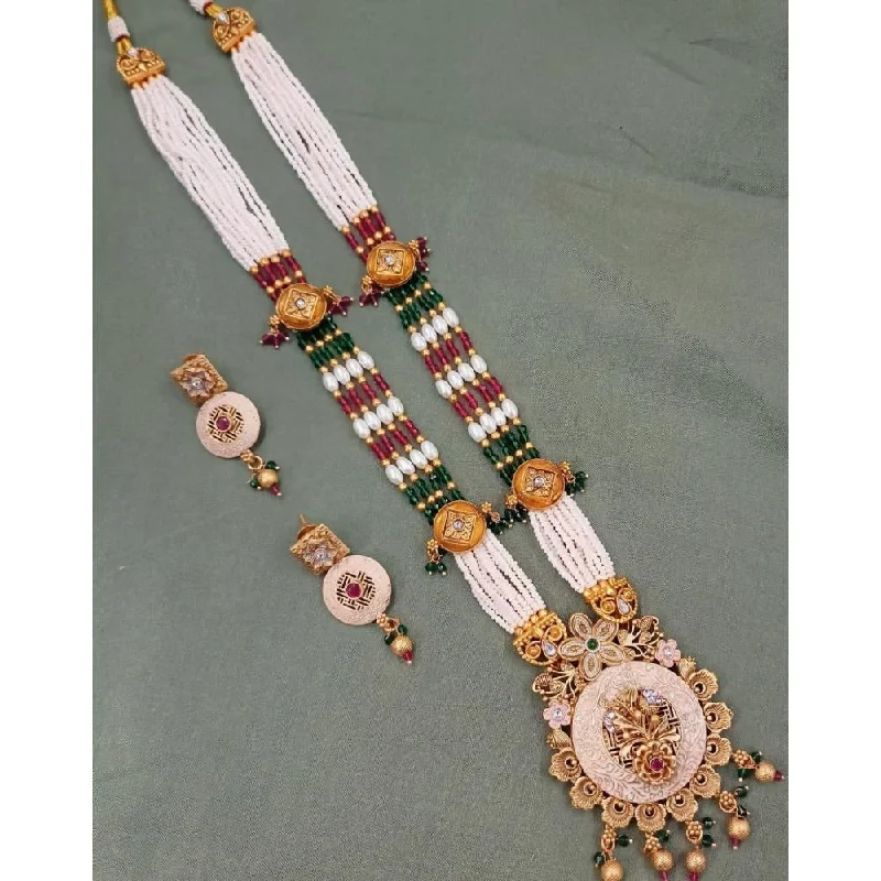 Chunky Gold Necklace-Akruti Collection Gold Plated Kundan Stone Meenakari Pearls Long Necklace Set