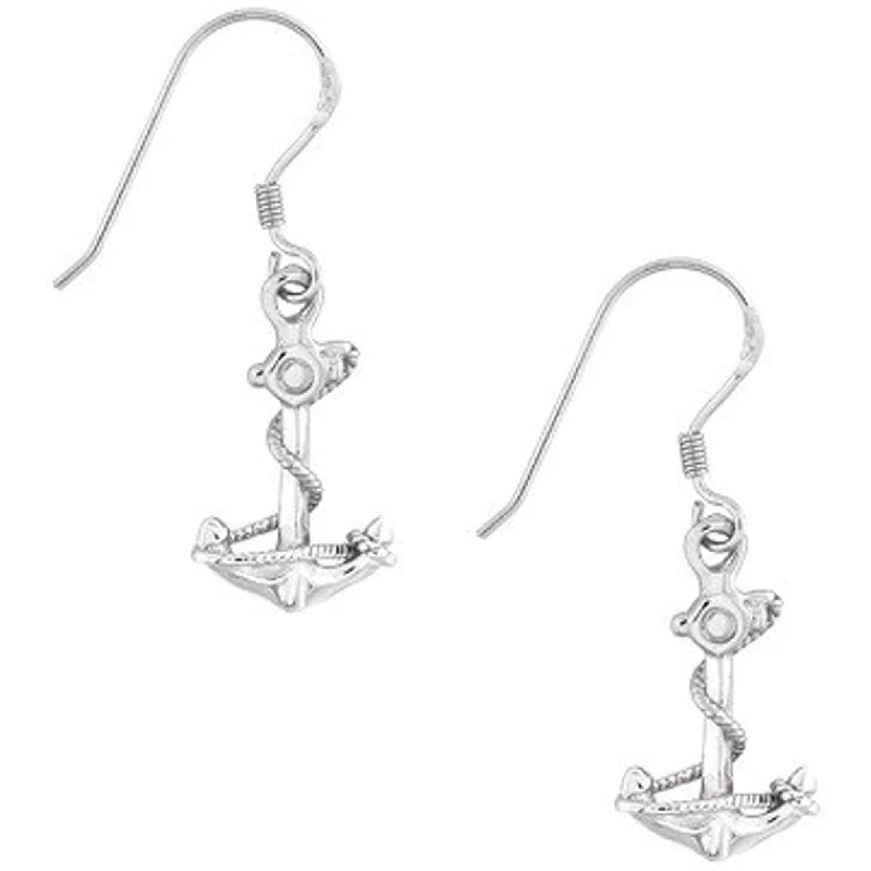 Earrings with Natural Stones-Classic Women's Earrings - Sterling Silver Anchor Shape with Twisted Rope | A-2111