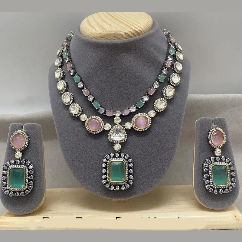 Unique Personalized Necklace-Shagna 2 Tone Plated Crystal Stone Necklace Set