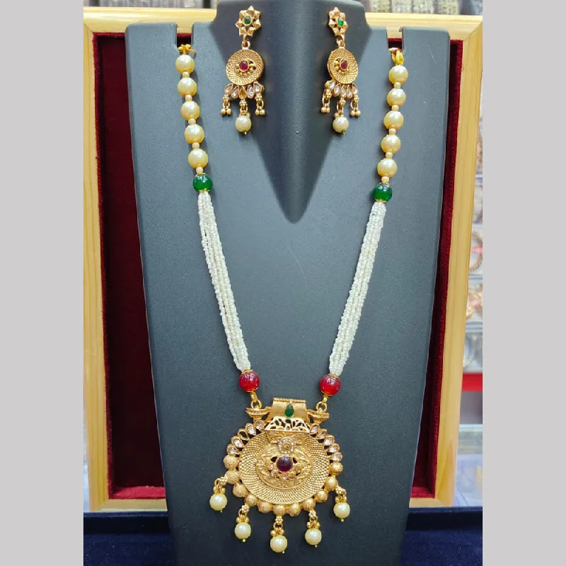 Handcrafted Bead Necklace-Pooja Bangles Gold Plated And Pearl Long Necklace Set