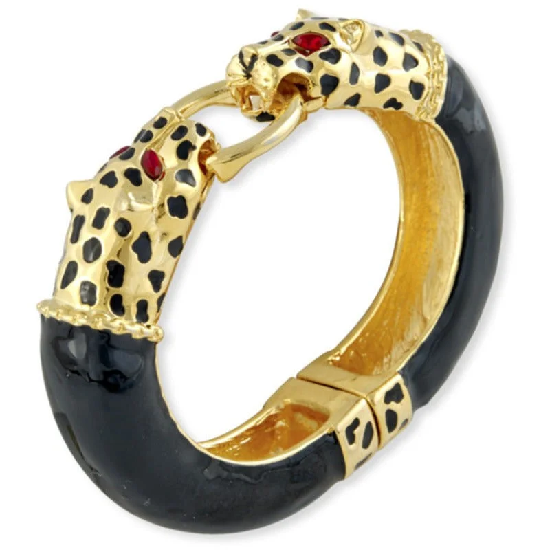 Personalized Gold Cuff Bangles-Black Leopard Bangle