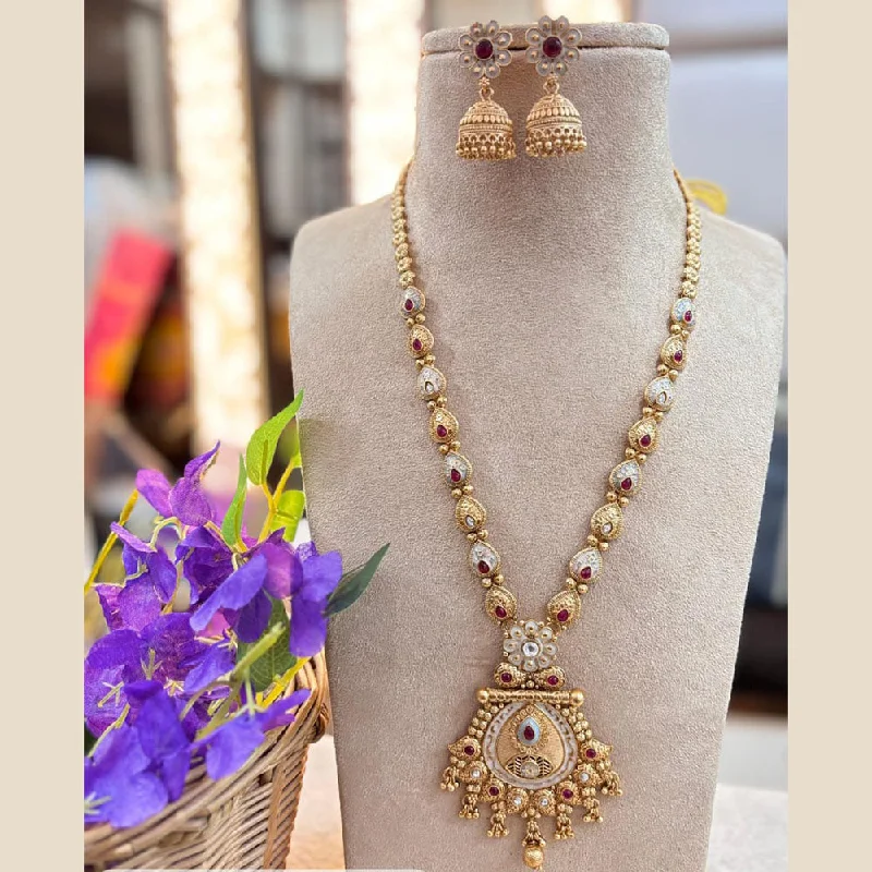 Butterfly Pendant Necklace-Jewel Addiction Gold Plated Pota Stone And Meenakari Long Necklace Set