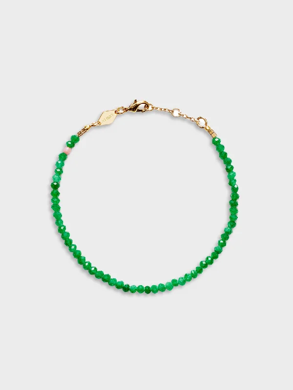 Statement Leather Bracelets-Tan Line Bracelet in Green Jade