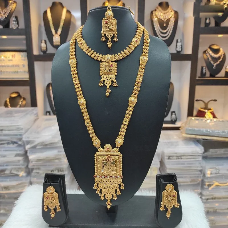 Celestial Star Necklace-Heera Jewellers Gold Plated Pota Stone Double Necklace Set