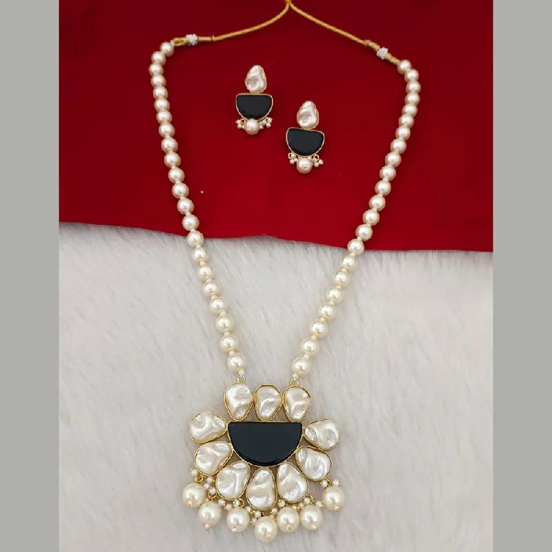 Silver and Pearl Necklace-Marudhar Creation Gold Plated Mother Of Pearls Long Necklace Set