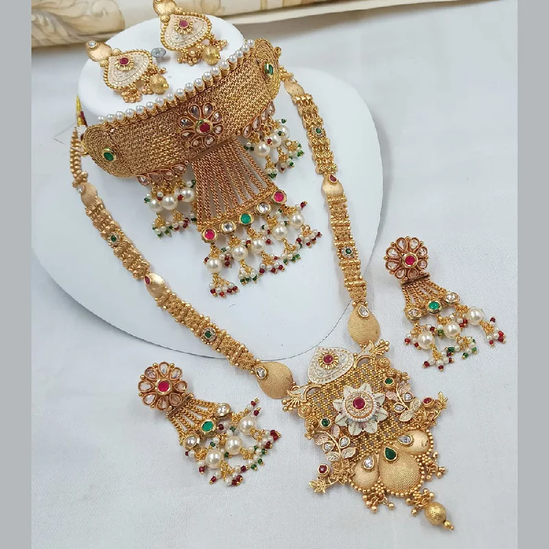 Vintage Gold Necklace-Padmawati Bangles Gold Plated Kundan Stone And Double Necklace Set