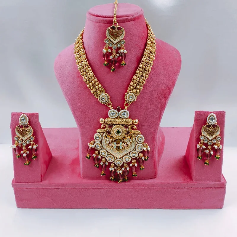 Long Statement Necklace-Akruti Collection Gold Plated Kundan Stone And Pearls Necklace Set