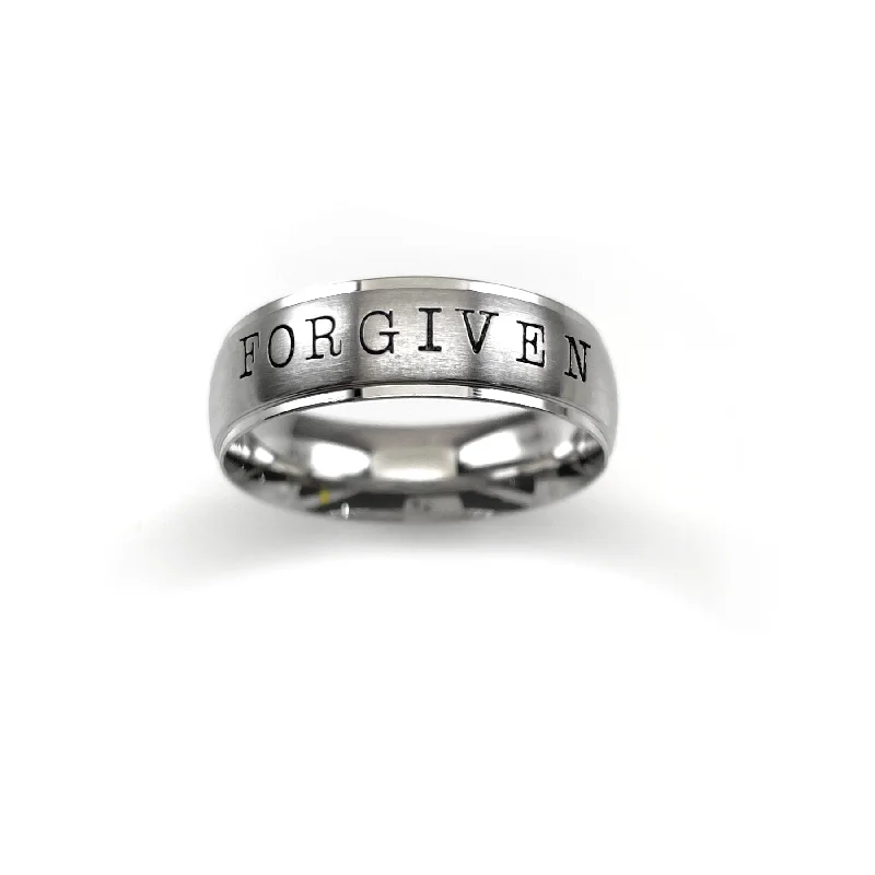 Statement Gemstone Ring-Forgiven Hand Stamped Stainless Steel Wide Band Ring