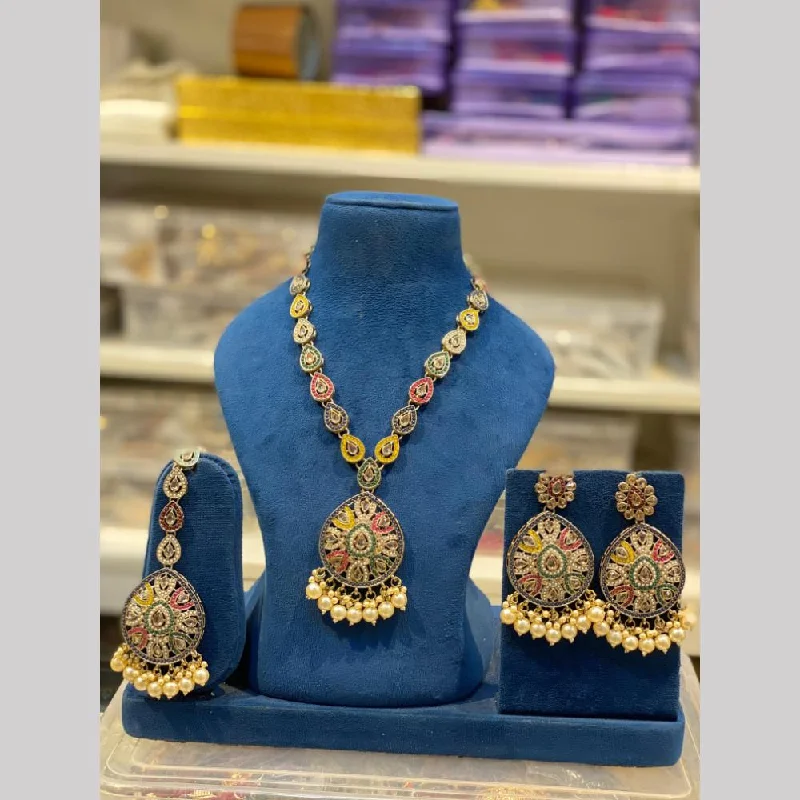 Fashionable Choker Necklace-Hira Collections Gold Plated Kundan Stone And Pearls Necklace Set