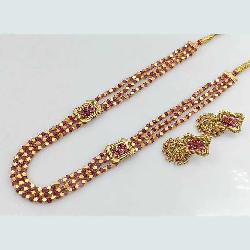 Crystal Bar Necklace-Rani Sati Jewels Gold Plated Pota Beads Long Necklace Set