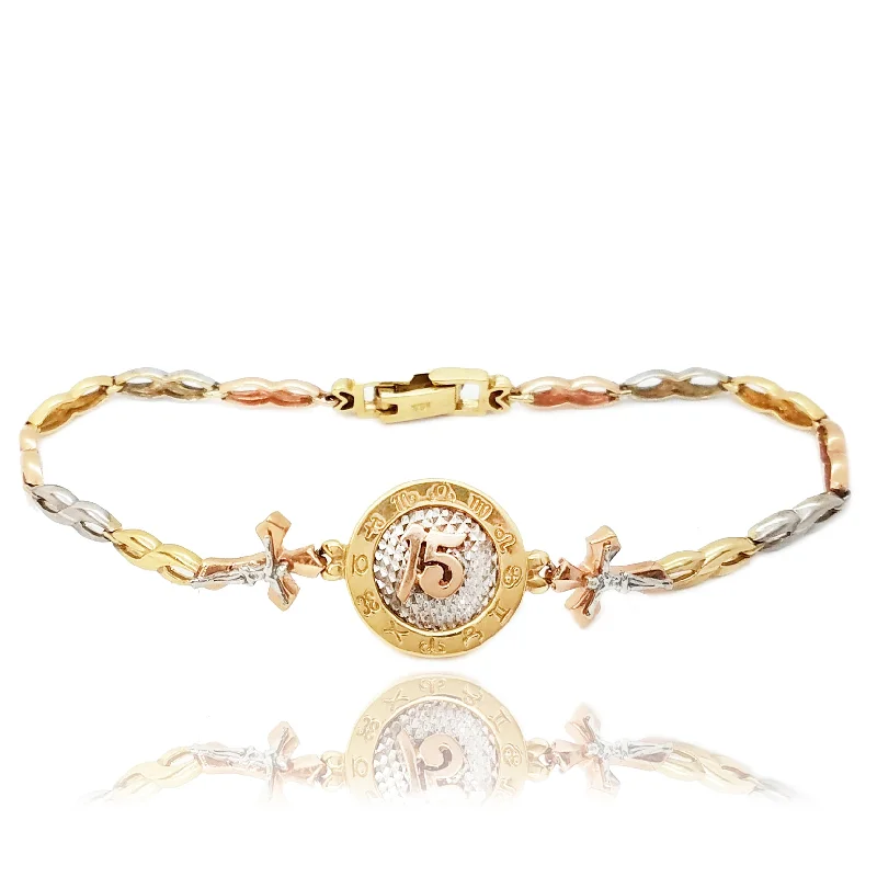 Colorful Bead Bracelets-15 Birthday / Quiceañera With Zodiac Symbols Tri-Color Gold Bracelet (14K)