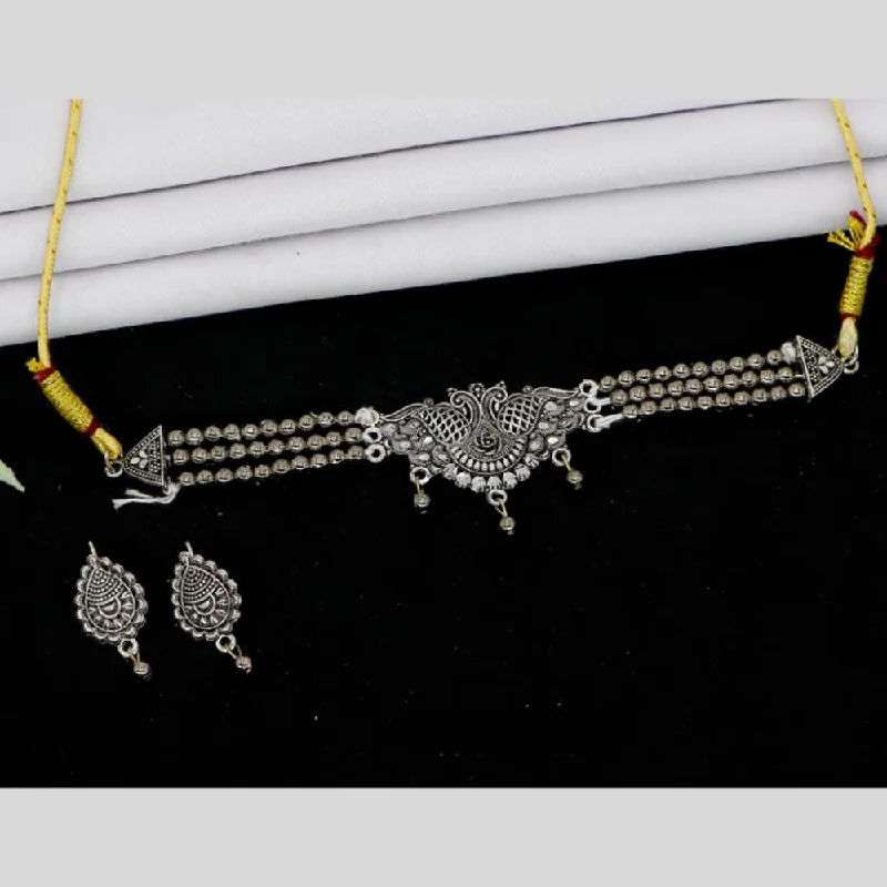 Statement Necklace for Bridesmaids-Mahavir Oxidised Plated Choker Necklace Set