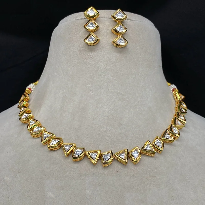 Vintage Gold Necklace-Amoliya Jewels Gold Plated Kundan Stone Choker Necklace Set