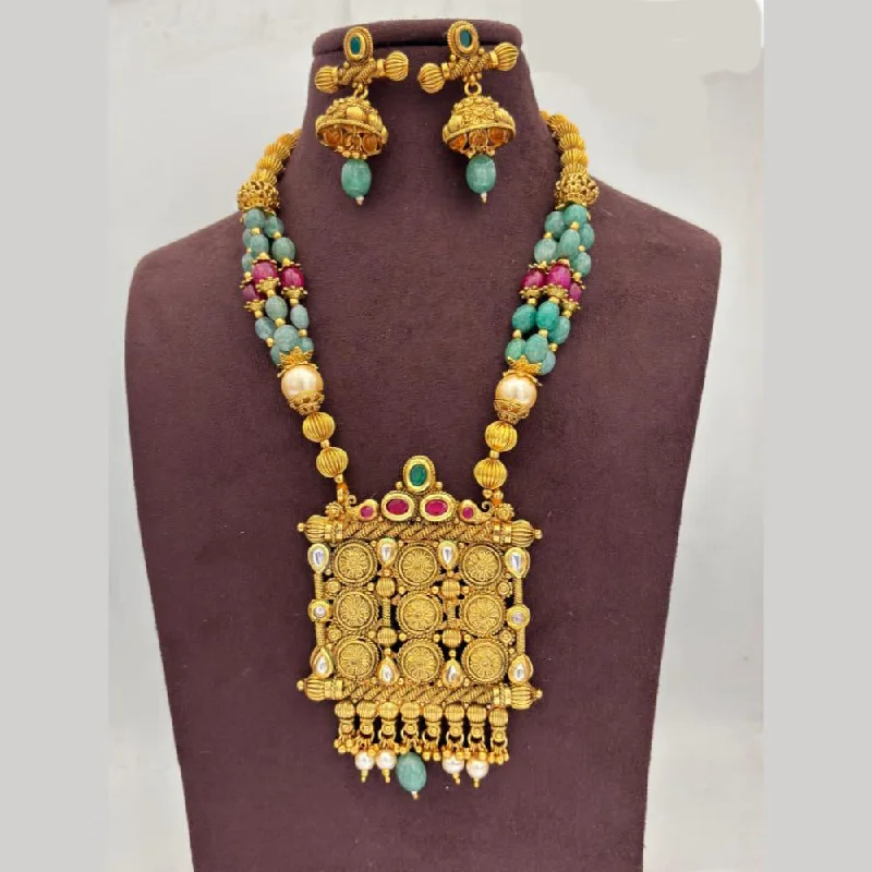 Gold Bangle Necklace-Jewel Addiction Gold Plated Kundan Stone And Beads Necklace Set