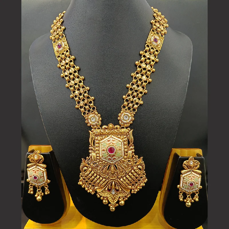 Fashionable Multi-Chain Necklace-Jain Jewellers Gold Plated Kundan Stone And Pearl Meenakari Long Necklace Set